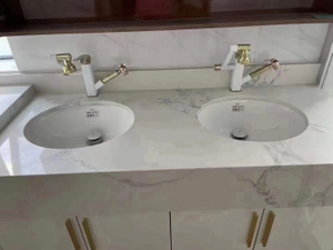 bồn rửa đôi bằng đá cuội Quartz Vanity Top cho tủ phòng tắm